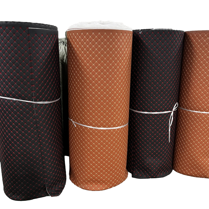 Kulit PVC Bordir Berlapis Dengan Busa Dan Bantalan Nonwoven Untuk Penutup Jok Mobil